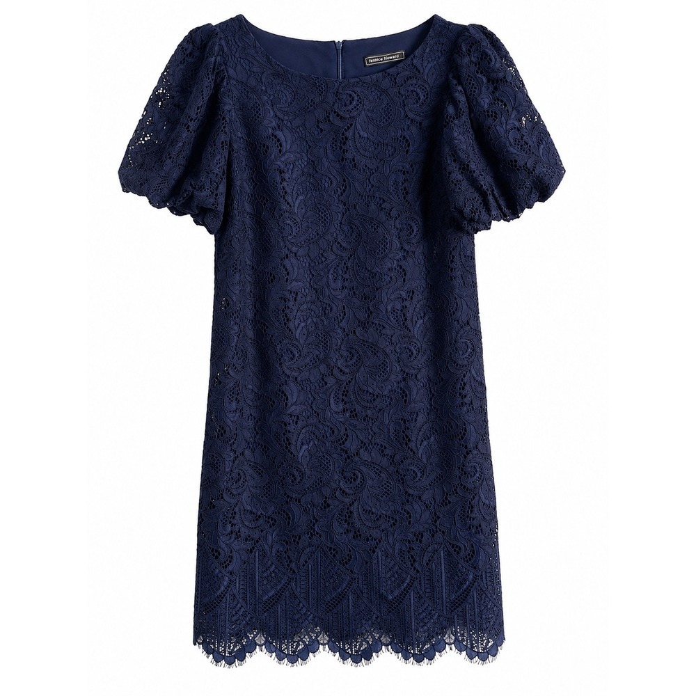 NWT Jessica Howard Navy Lace Sheath Dress Size 6 Puff Sleeve Cocktail MSRP $108